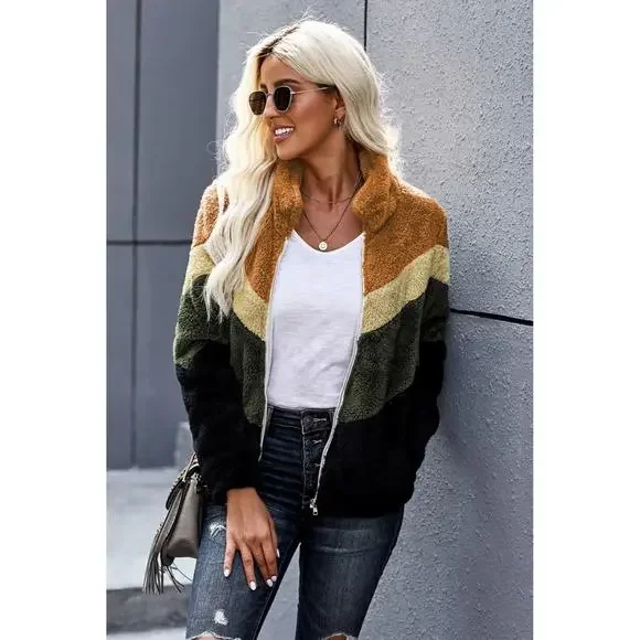 Colorblock Teddy Jacket - Picture 8 of 15